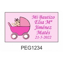 Pegatina bebe en carrito rosa