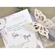 Invitación tipo caja hexagonal con mariposa