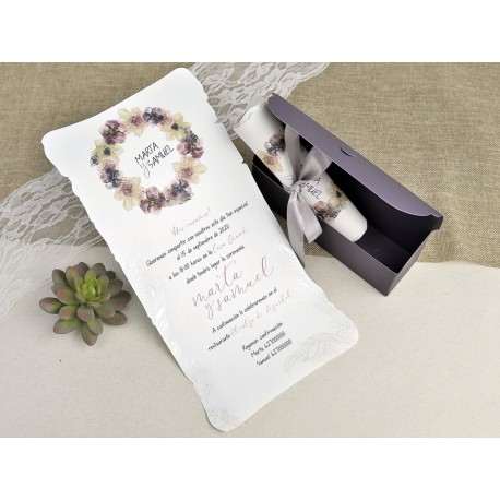 Invitación tipo caja vintage con encaje