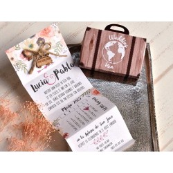 Invitación tipo caja de maleta viajera