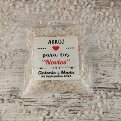 bolsita de celofan con arroz corazón